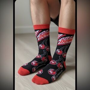 Mountain Dew Code Red Cherries Crew Socks Adult Size 6-13 Crazy Universe Brand